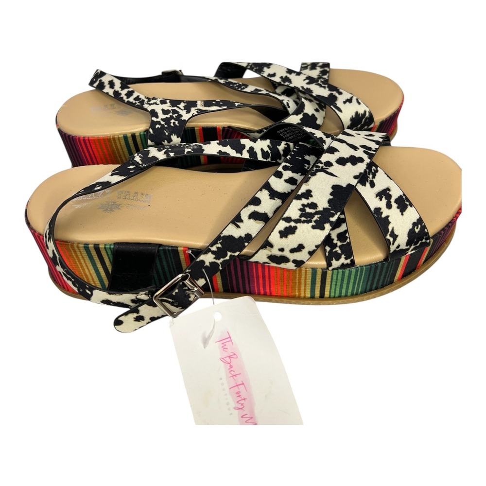 Crazy Train Womens Cow Cute Wedges Cow Print Serape Striped Platform Sandals 11 - Picture 4 of 9